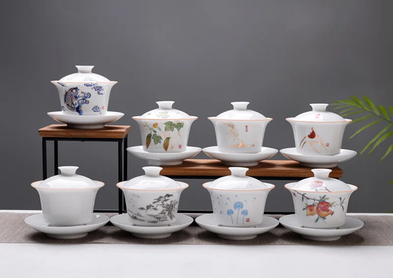 Высококачественный белый чайный сервиз Gaiwan из костяного фарфора, белый чайный набор кунг-фу, дорожный керамический чайный сервиз, китайский фарфоровый чайный сервиз Gaiwan