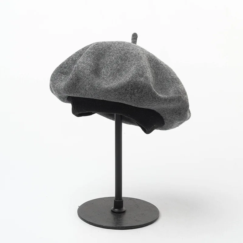 2020 модный гладкий берет из 100% шерсти зимние женские Теплые Шапки береты