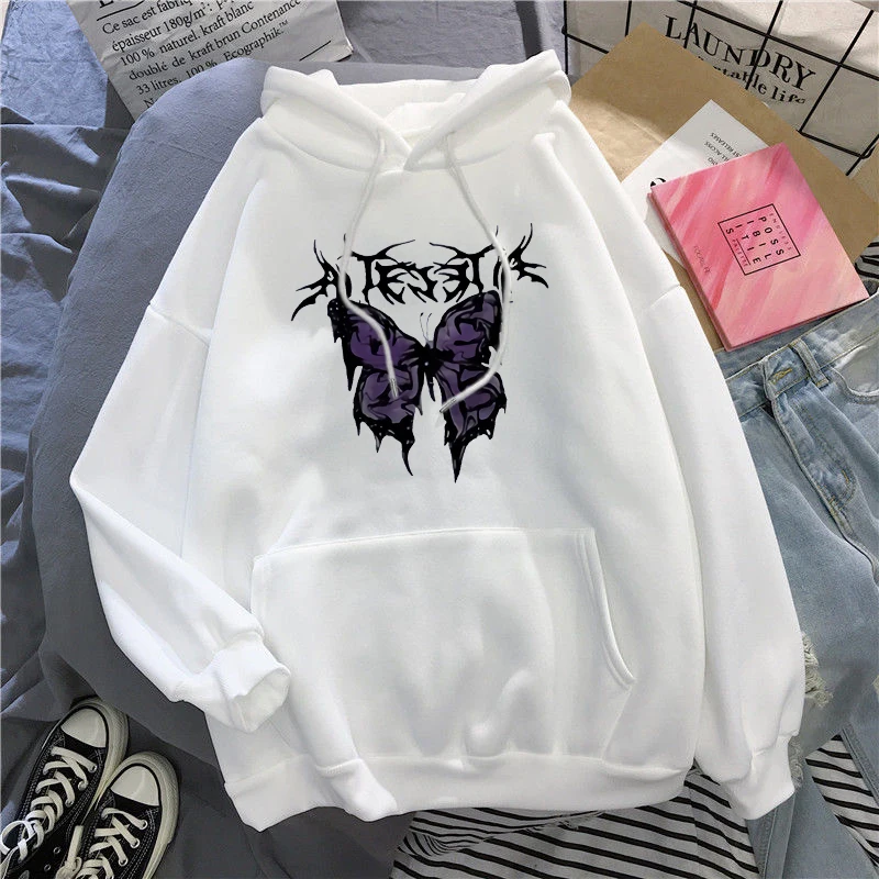 

Sweatshirt Women Oversized Hoodies Harajuku Butterfly Print Hoodie Gothic Style Hoodies Ladies Hooded Pullovers Streetwear Tops