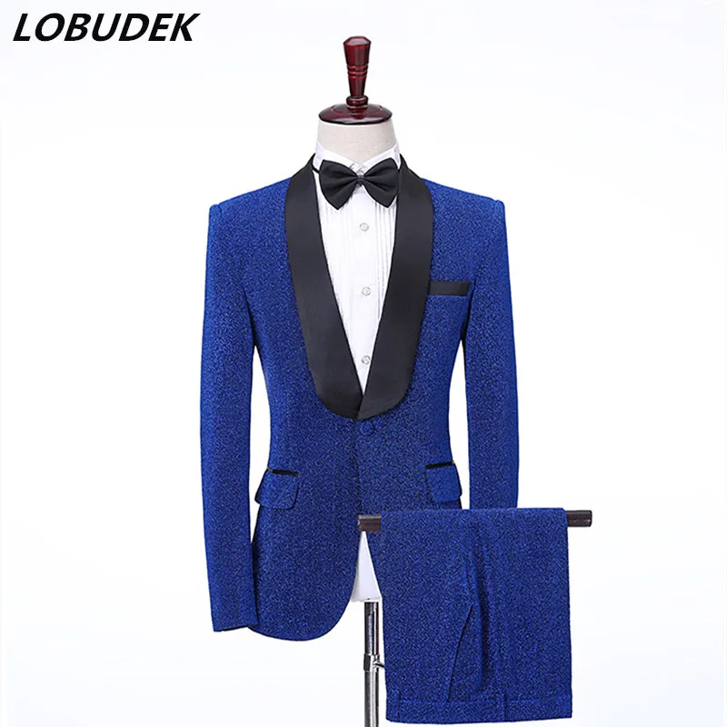 Синий винный красный зеленый серый золотой смокинг Блейзер брюки 2 предмета