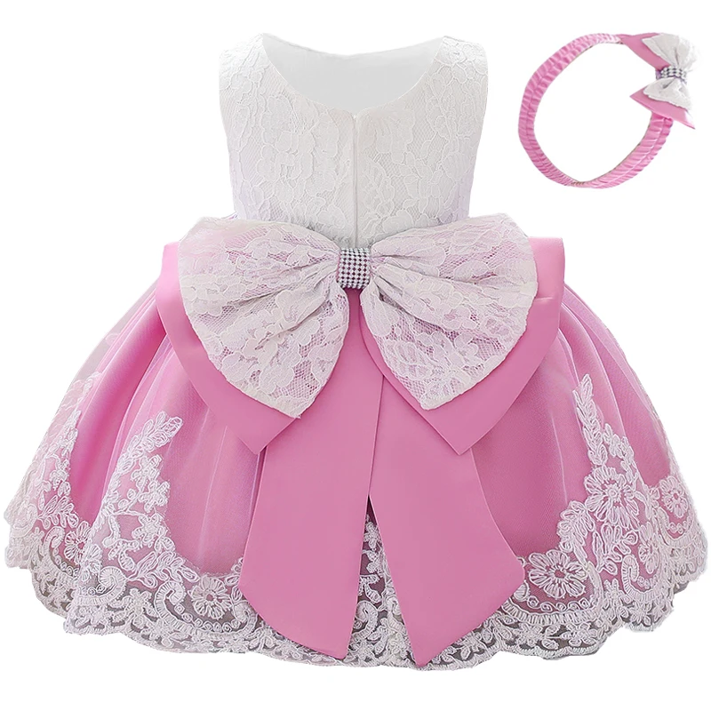 Dark pink Г. Зимнее белое платье для новорожденных на первый день рождения, платья для маленьких девочек одежда для маленьких девочек платье-пачка принцессы с большим бантом для крещения - Цвет: Dark pink