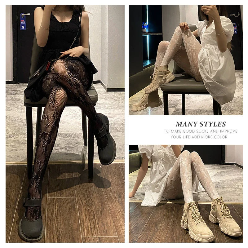 Женские сексуальные цветочные ажурные колготки прозрачные обтягивающие черные