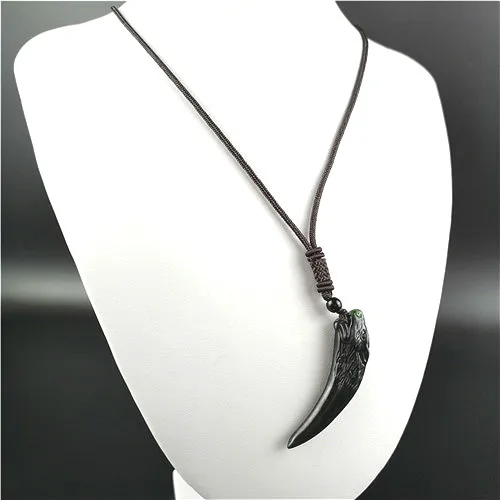 Натуральный черный зеленый китайский нефритовый зуб волка кулон ожерелье Модные