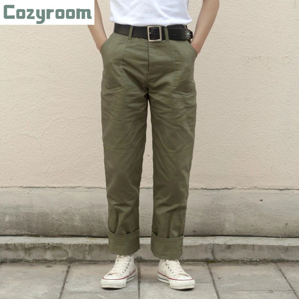 

Уютная комната с узором «елочка» саржа военные брюки ретро 70s Для Мужчин's армейские брюки HBT зеленый классический крой