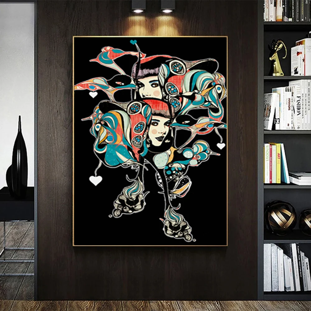 

Abstract Woman Creative Color Canvas Painting Posters and Print Abstract Wall Art Picture for Living Room Home Decor No Frame