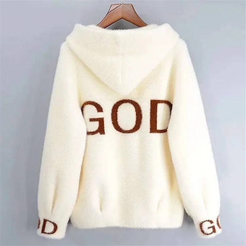 beige Осенние женские новые Модные Искусственный свитер кашемир с норкой кардиганы женские с капюшоном однобортные трикотажные изделия пальто XA75 - Цвет: beige