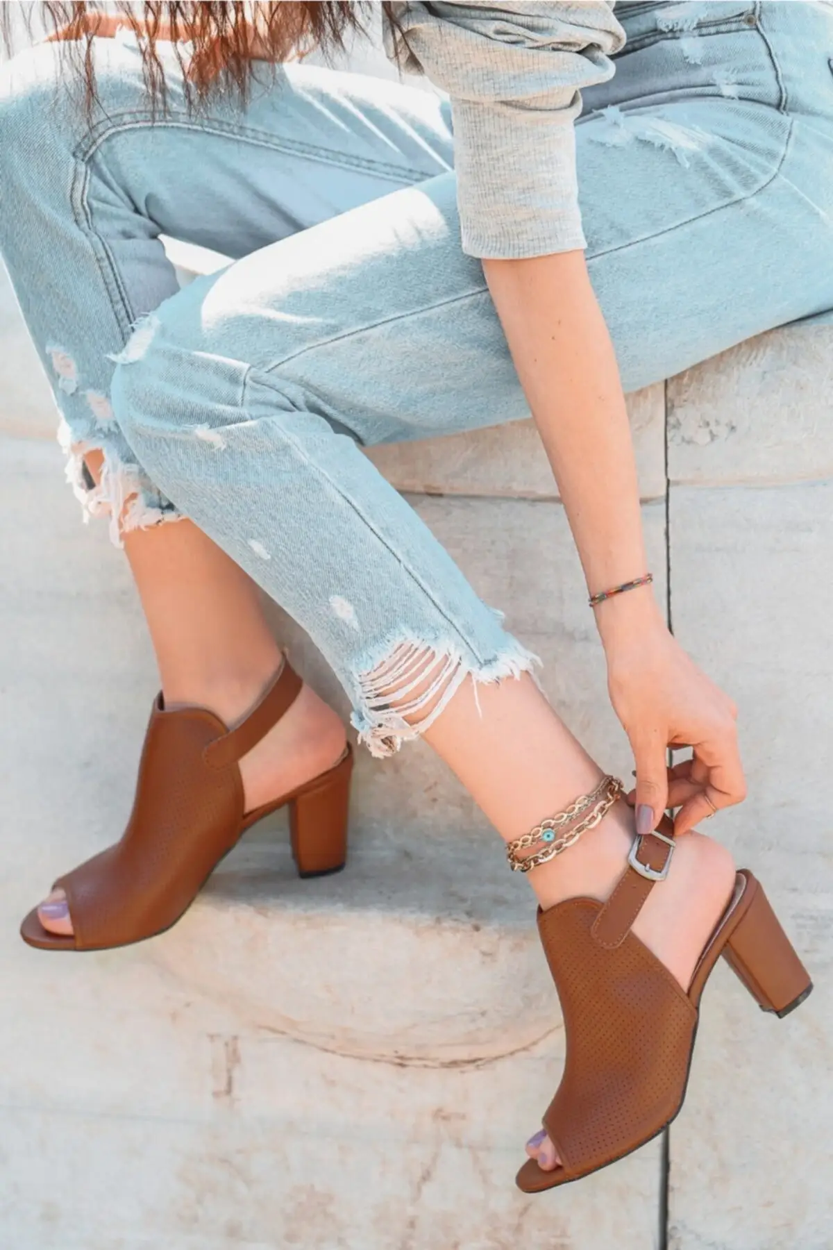 

Brown Freshman Faux Leather Fishnet Heels Women Sandals Shoes OKT-KDN-KTP-225065