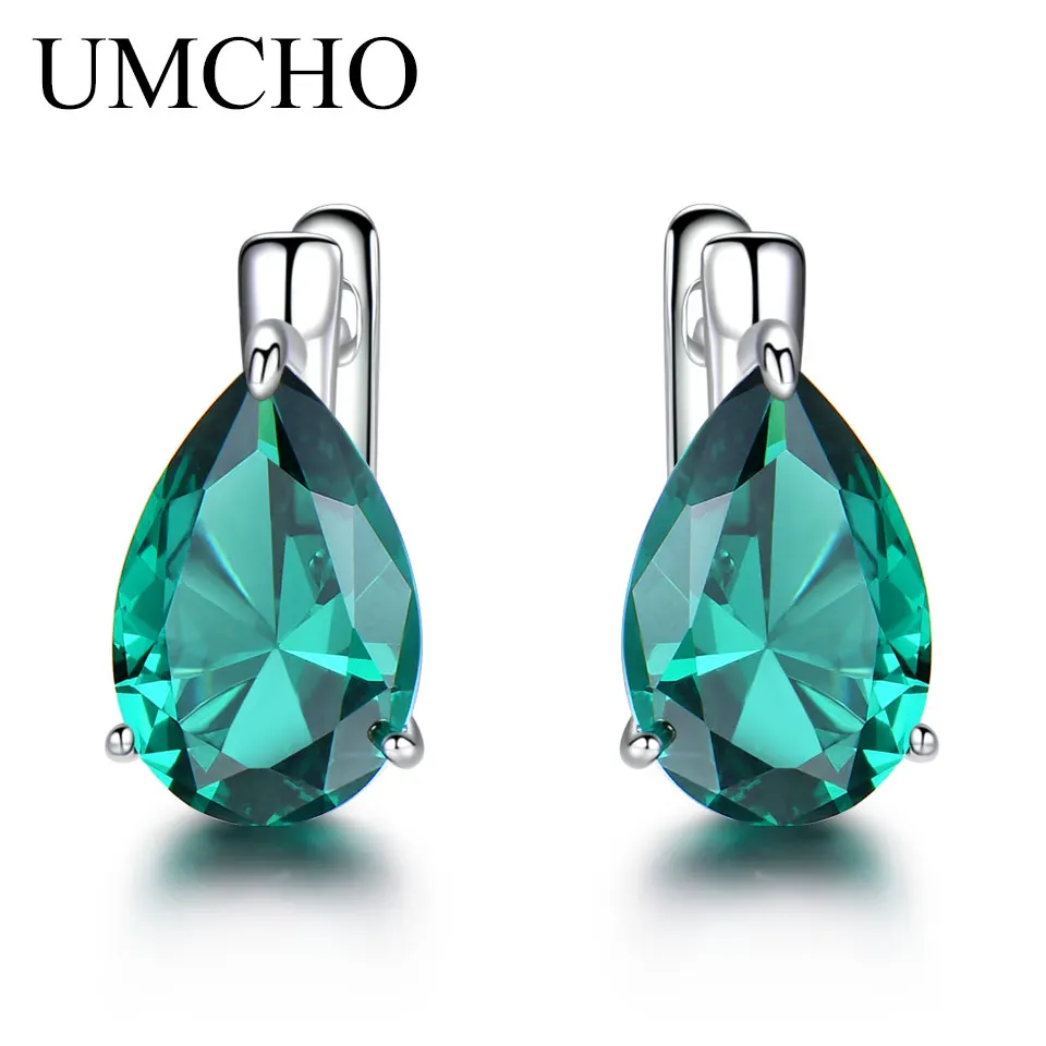 UMCHO, серебряные серьги-Клипсы из натуральной 925 пробы для женщин, Halo, зеленый цвет, изумруд, драгоценный камень, вечерние, свадебные украшения, подарок для мамы