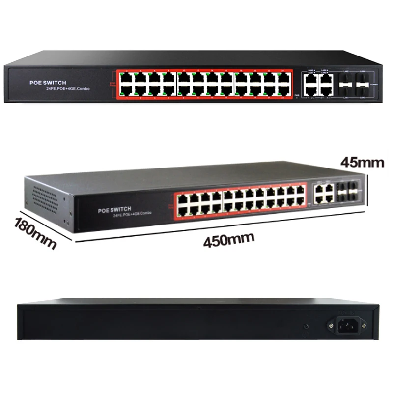 Коммутатор с 24 портами Gigabit PoE и скоростью передачи 10/100 Мбит/с/коммутатор Ethernet для