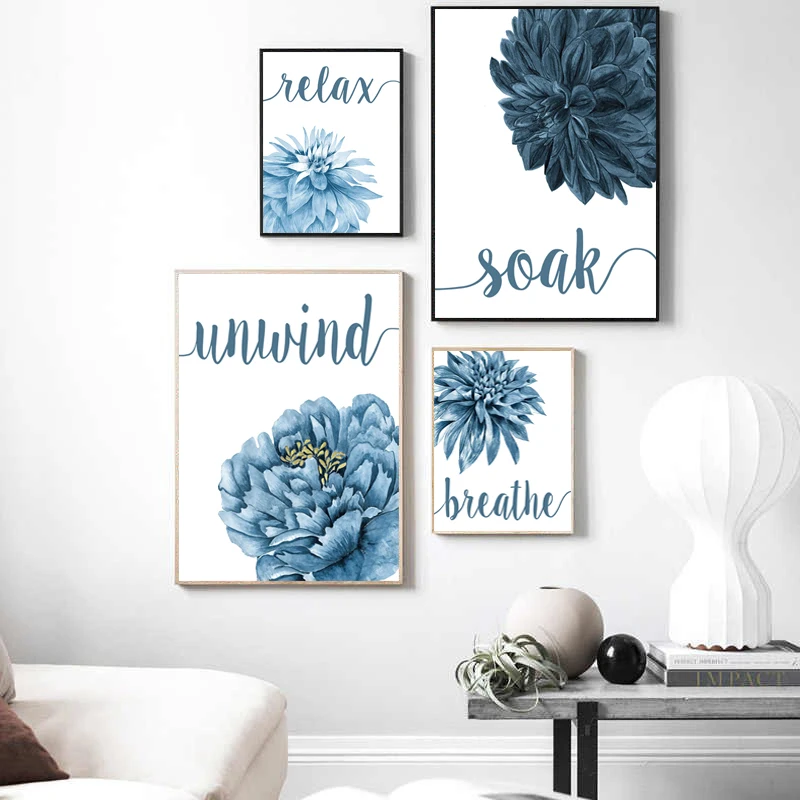 

Blue Plant Posters And Prints Ink Blue Indigo Leaves Canvas Painting Plant Illustration Minimalist Canvas Art Wall Home Decor