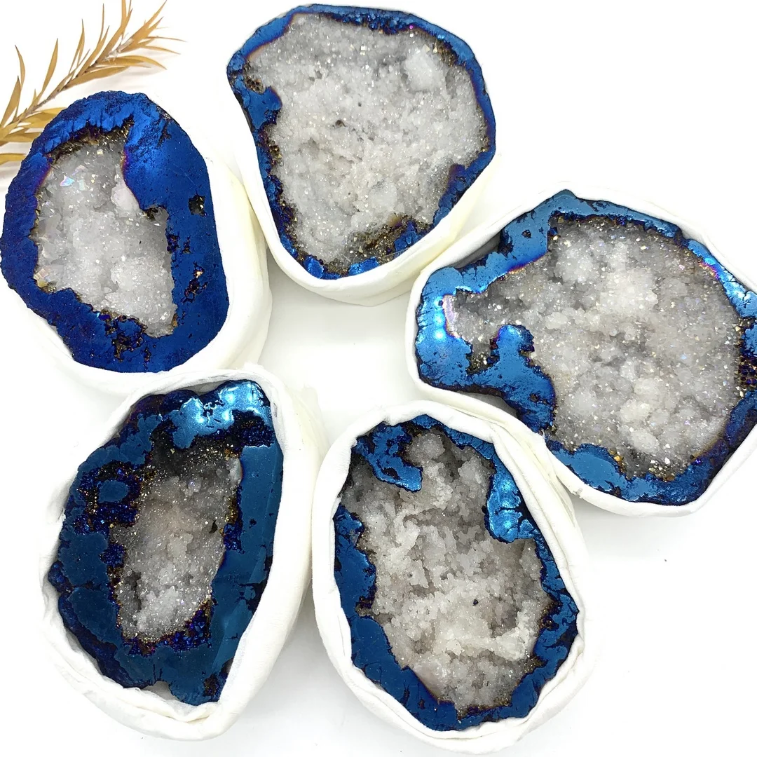 

1pc Blue Titanium Aura Agate Quartz Cluster Crystal Geode Minerals Specimen Decorative Stones Healing Ore Mineral