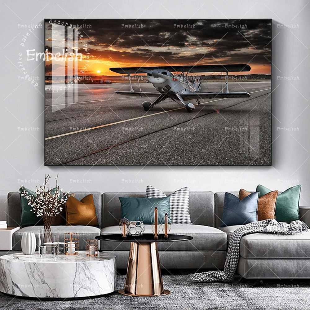 

1 Pieces Sunset Airplane On Road Aircraft Cool Wall Art Pictures For Living Room Modern Home Decor Posters HD Canvas Paintings