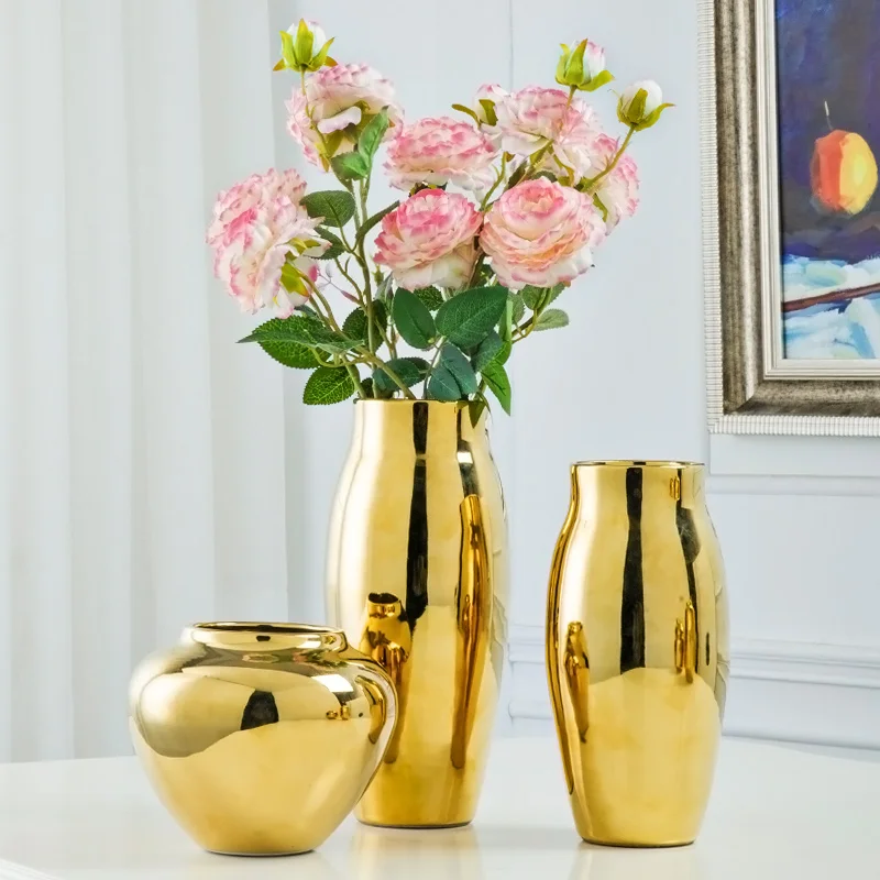 Серебряная декоративная керамическая ваза с золотым покрытием для дома гостиной