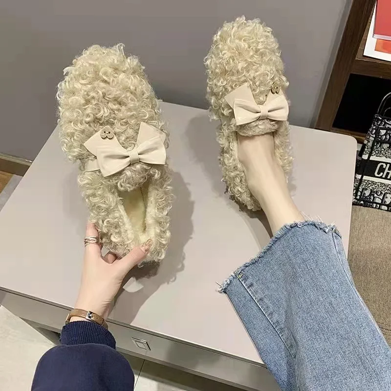 

Fall Winter Fluffy Shoes Warm Cute Women Flat Cotton Shose Non-slip Soft-soled Female Plush Shoes Zapatos Mujer sлоферы женские