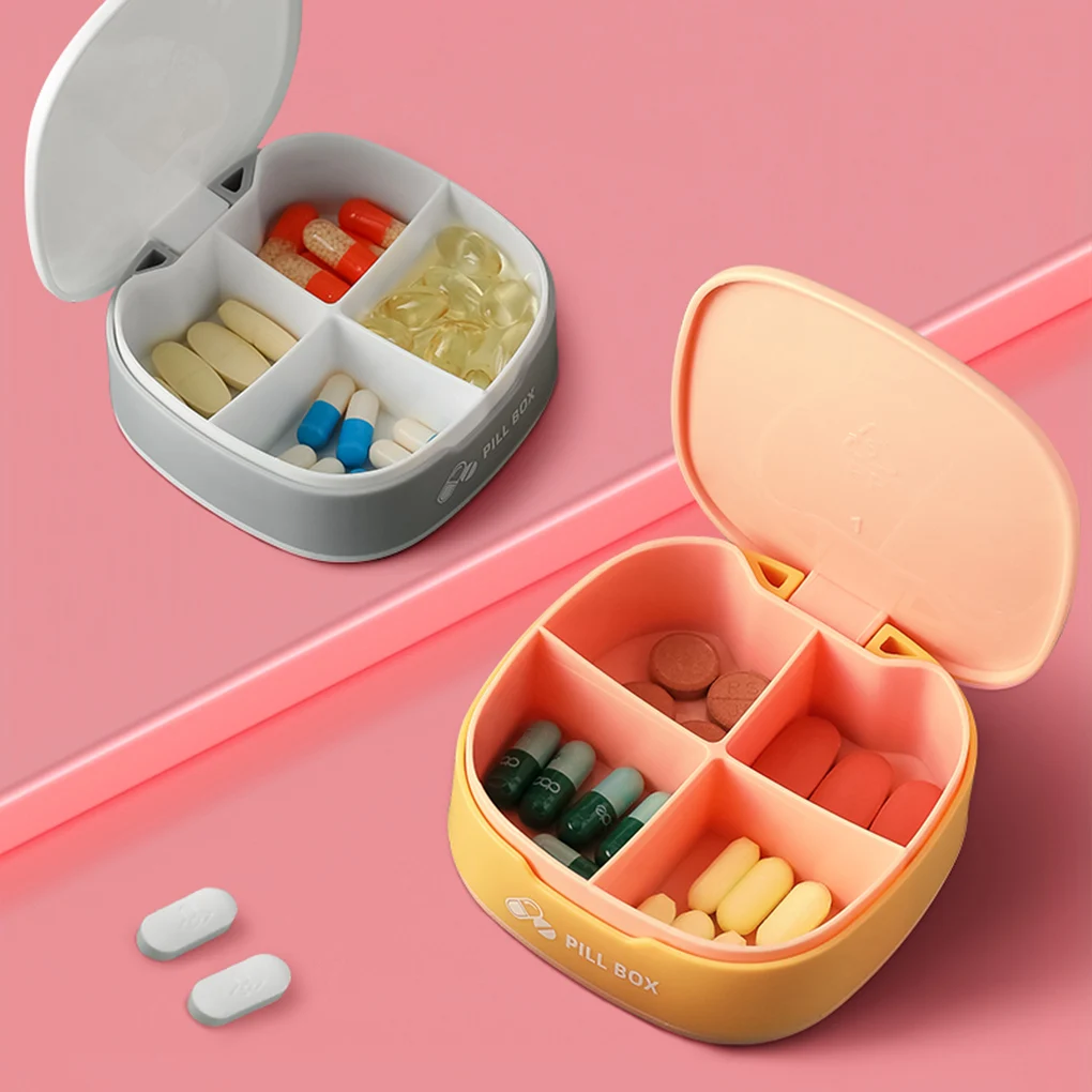 

4 Grids Pill Storage Box Portable Pill Capsules Container with Lid & Grids For Travelling Office Mini Medicine Box