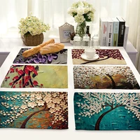 oil tree placemat modern oil floral pattern tablemat linen pads for kitchen table new year christmas placemat for dining table
