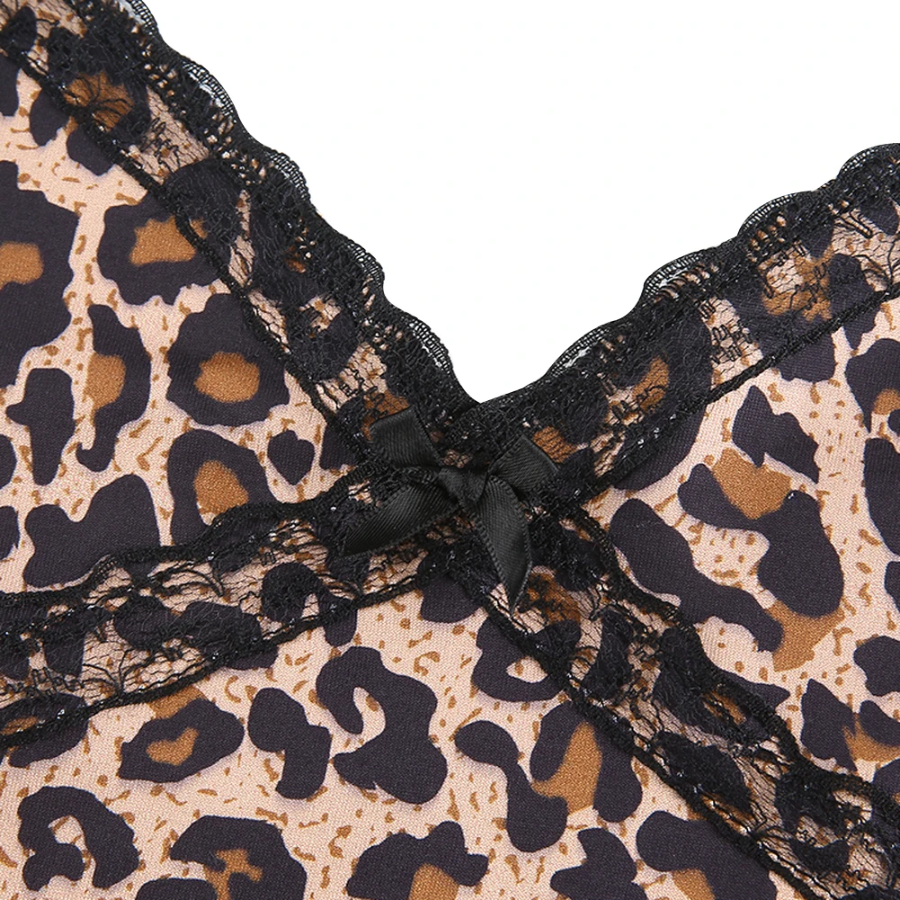 

Womens Fashion Leopard Camisole Sexy Decorated V-neck Slimming