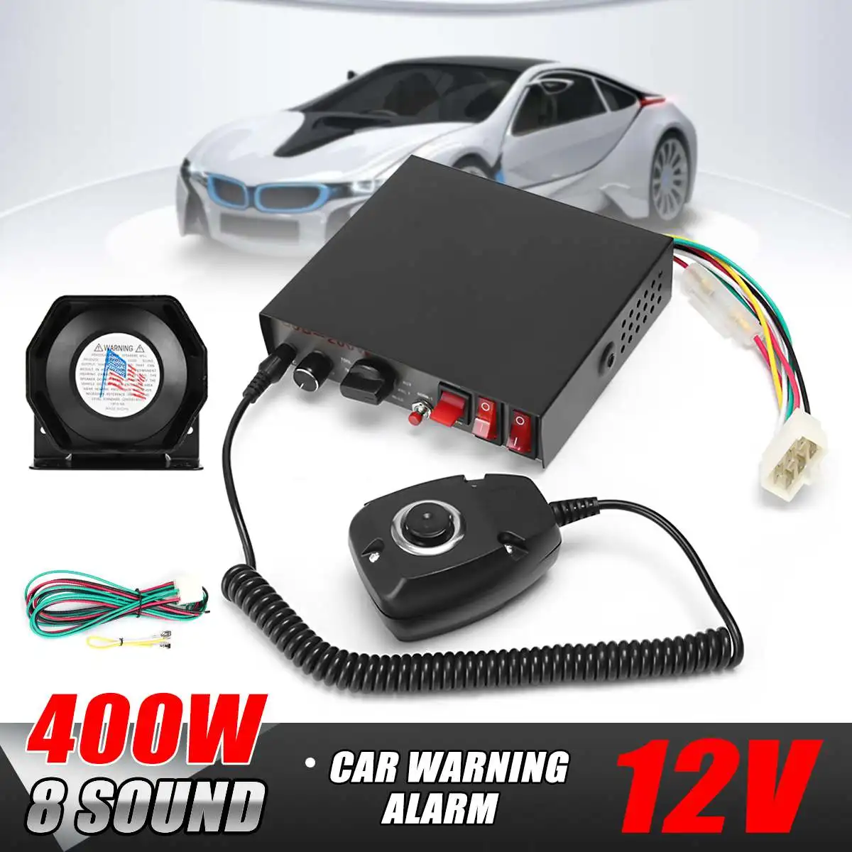 

400 Вт Автомобильная сигнализация с рожками 8 звуковых сигналов аварийный динамик пожарный сирен звуковой динамик микрофон Система дистанци...