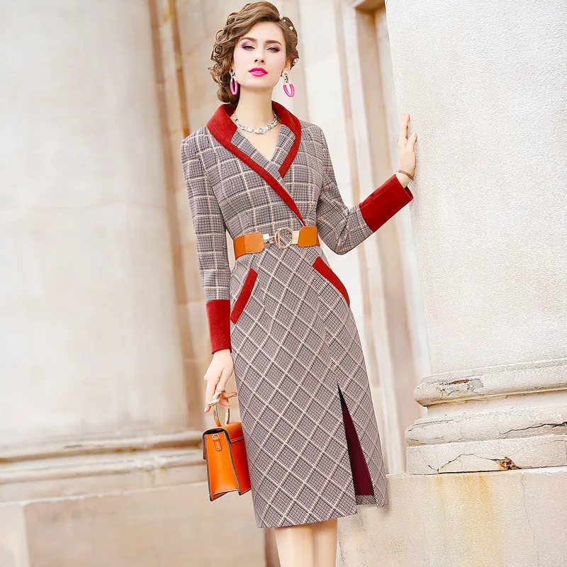 Женское платье-карандаш с длинным рукавом разрезом | Женская одежда