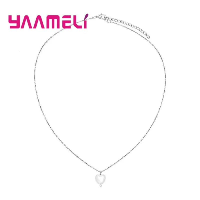 

Bohemia Womens Necklaces 2021 NEW Hot Sale 925 Sterling Silver Imitation Pearl Heart Pendant Collar Rolo Chain Neck Jewellery