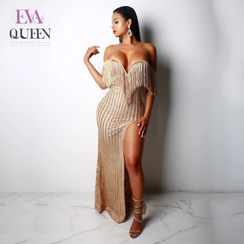 EvaQueen платье с кисточками без бретелек Осеннее элегантное Клубное вечернее