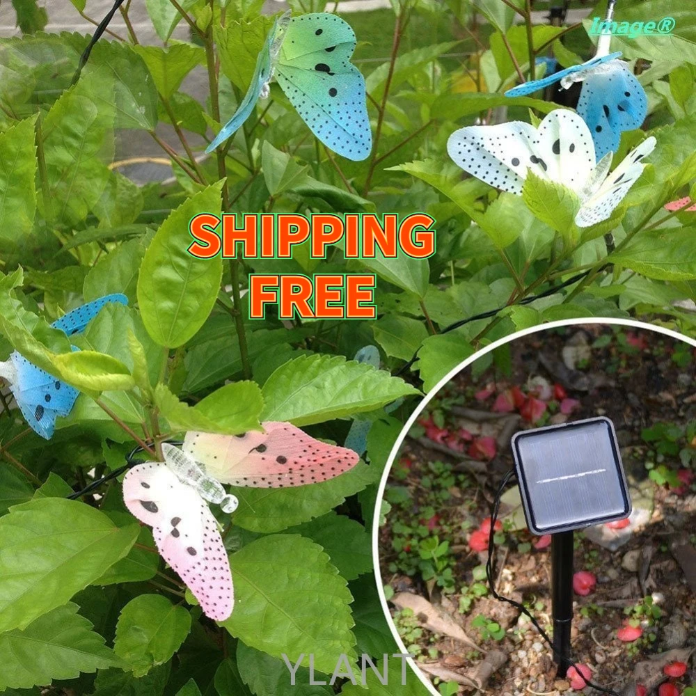 

Waterproof Christmas Outdoor Garden Holiday Decoration Lights 12/20 Led Solar Powered Butterfly Fiber Optic Fairy String Lights