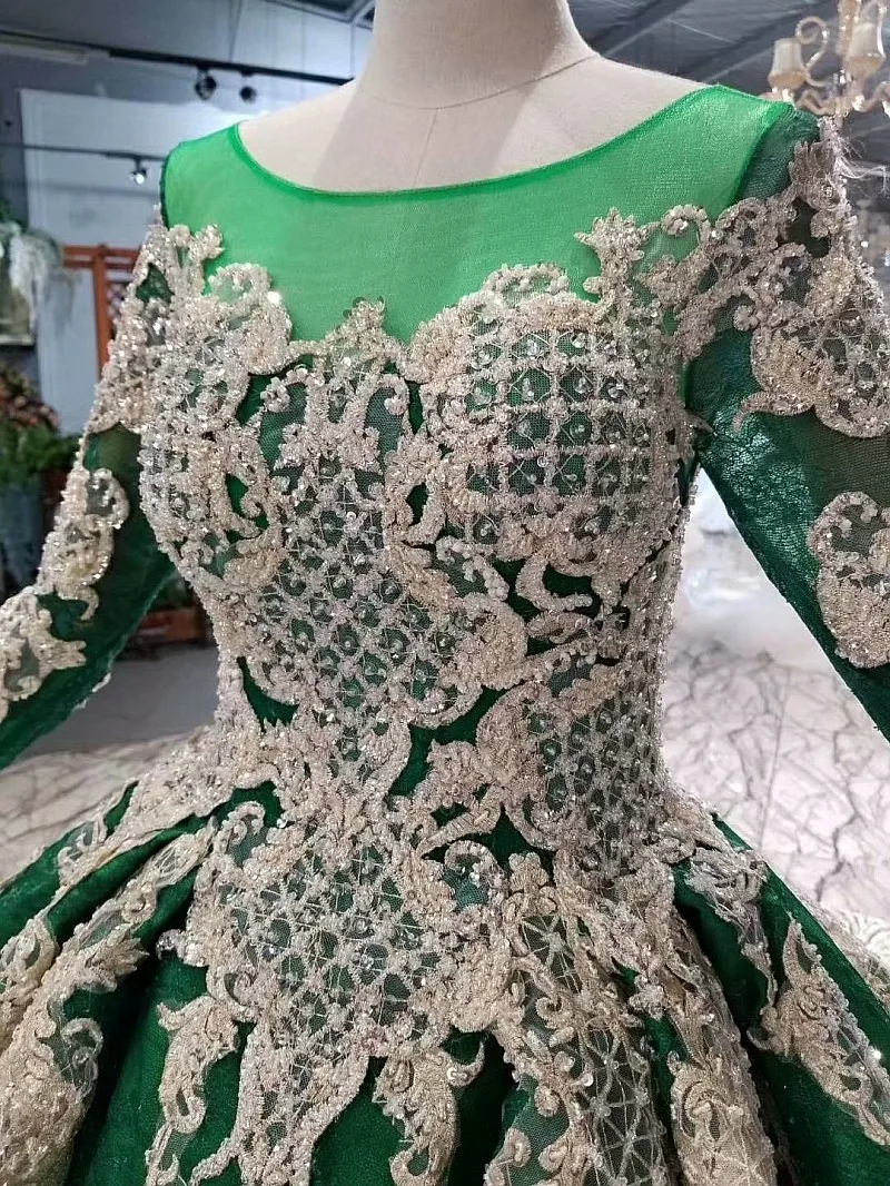 BGW 22020ht Muslim Color Wedding Dress With Long Veil O-neck Long Sleeve Green Wedding Gown 2020 Latest Design Best Seller List