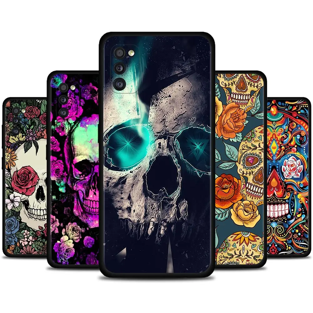 

Phone Case For Samsung A51 Cover Soft Funda for Galaxy A71 A12 A21 A52 A42 A11 A02s A02 Coque Flower Skull