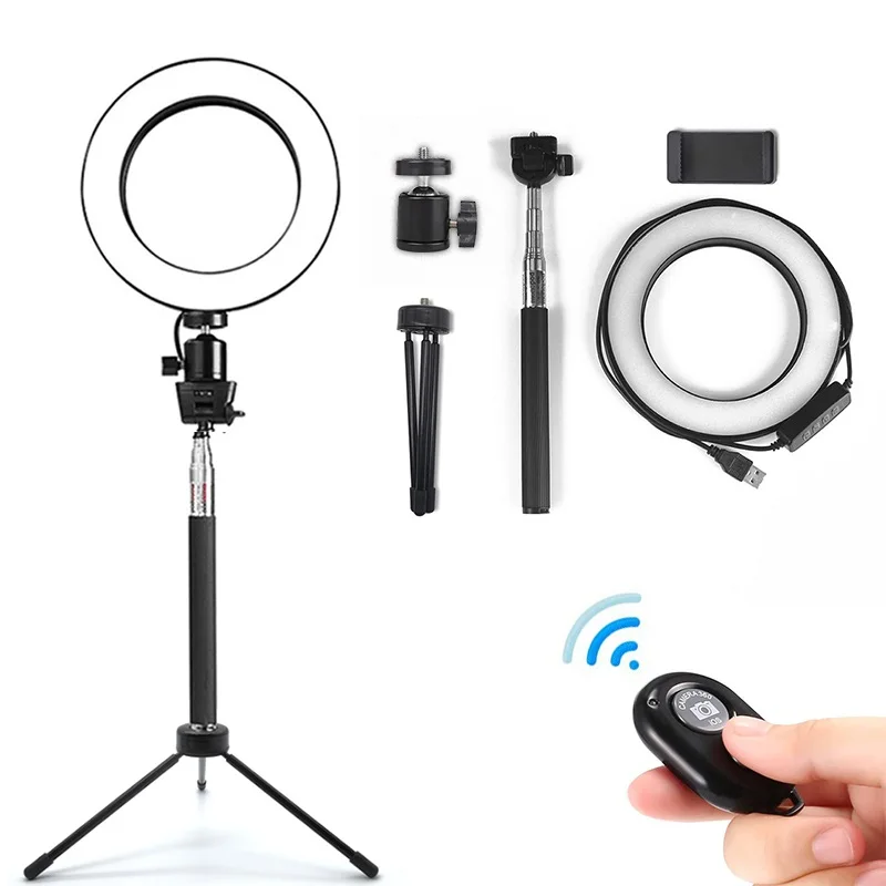 Кольцевой светильник для селфи студийный 8 дюймов 20 см со штативом дистанционное
