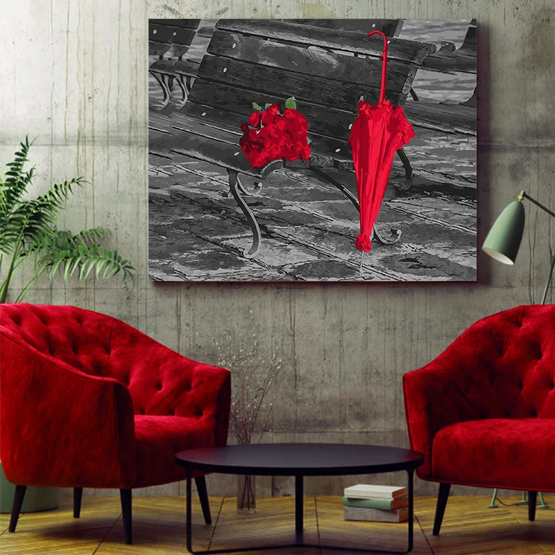 Красная пара зонтиков любовь город пейзаж Картина по номерам абстрактные