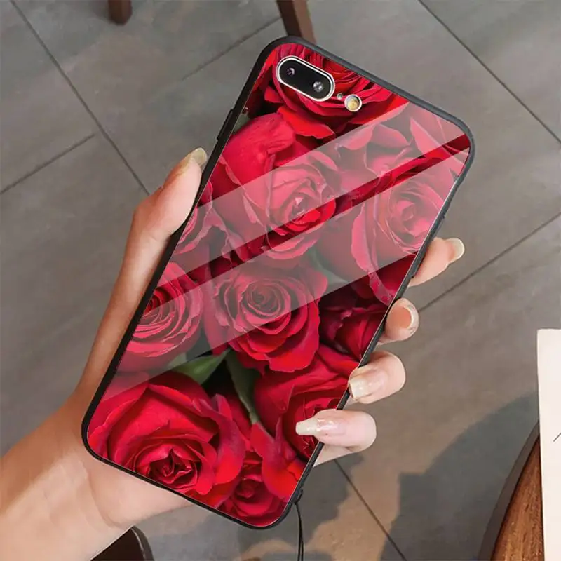 

red rose flower Romantic love shell Phone Case Tempered glass For iphone 5C 6 6S 7 8 plus X XS XR 11 PRO MAX