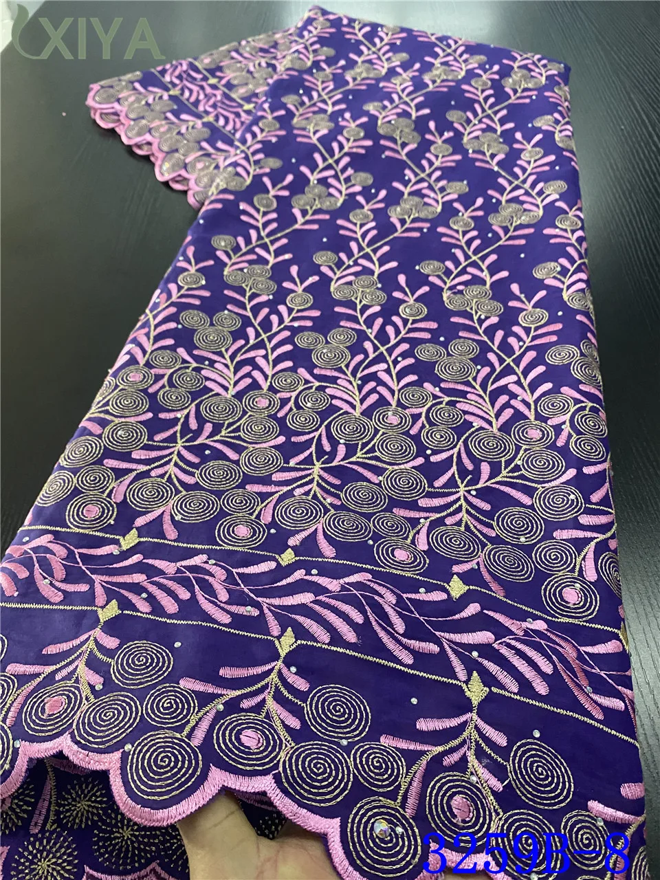 

Purple Swiss Voile Lace in Switzerland High Quality Nigerian Cotton Lace with Stones African Lace Fabrics for Party APW3259B
