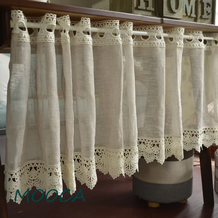 Хлопчатобумажная льняная кружевная занавеска короткая готовая для кухни caffee |