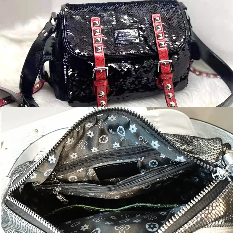 

Branded Women Handbag Rivet Shining Sequines Shoulder Bags Crossbody Ita Sacs A Main Purses Luxury Bolso Grande Mujer