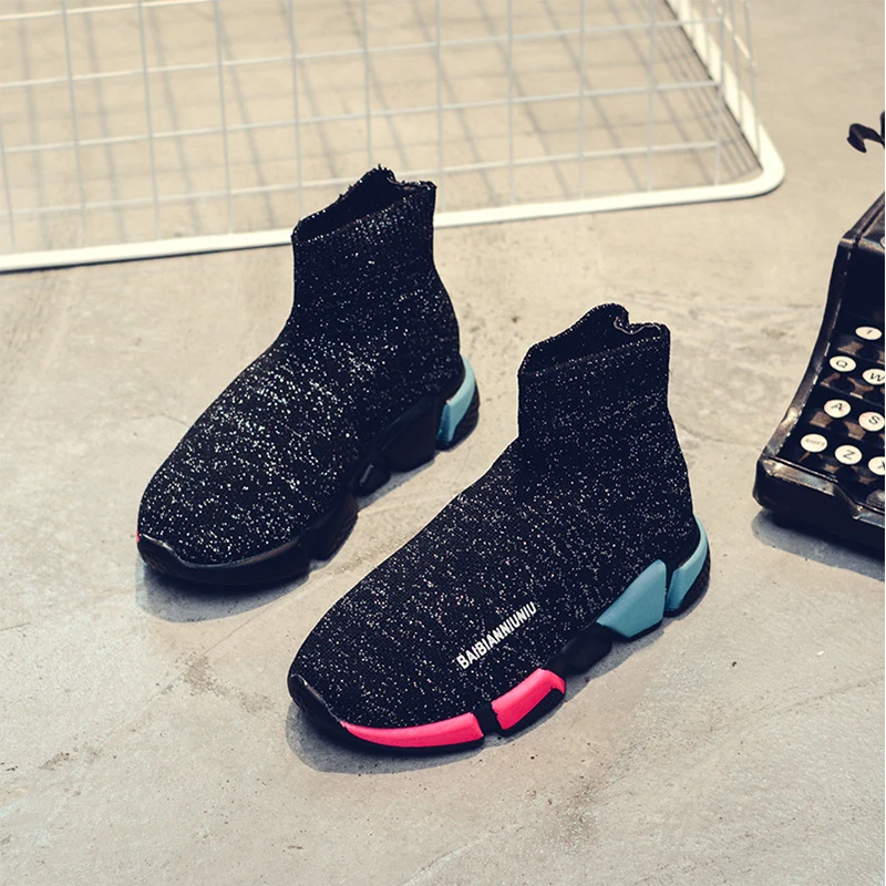 

Girls flying knit socks shoes 2021 spring and autumn children's new shoes boys baby sports cotton shoes