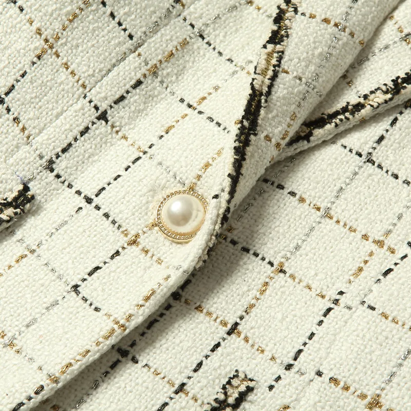

Autumn And Winter New Ladies Tweed Jacket High Quality Fashion Suit Short Jacket Black And White Plaid Top Women Stitched Coat