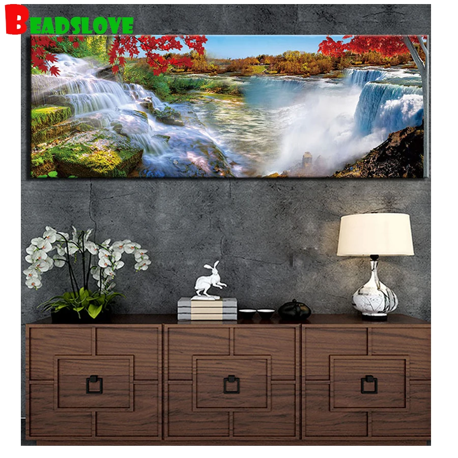 

5D Осенняя искусственная квадратная круглая Алмазная вышивка Алмазная мозаика водопад кленовые листья настенное украшение