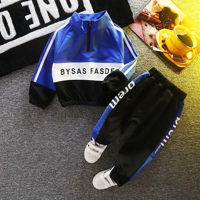 2019 Autumn New 0-4 Year Children Casual Clothing Baby Boy Spell Color Letter Print Long Sleeve Stripe Sports Suit | Детская одежда и