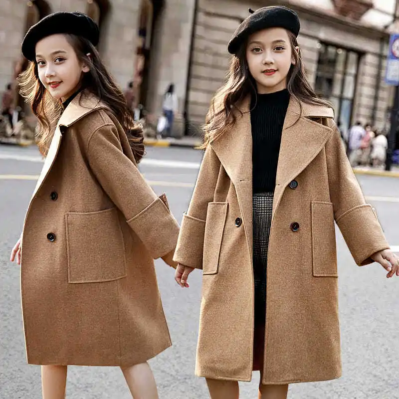 Осенне зимнее шерстяное пальто для девочек куртка весна осень 2020 новая детская