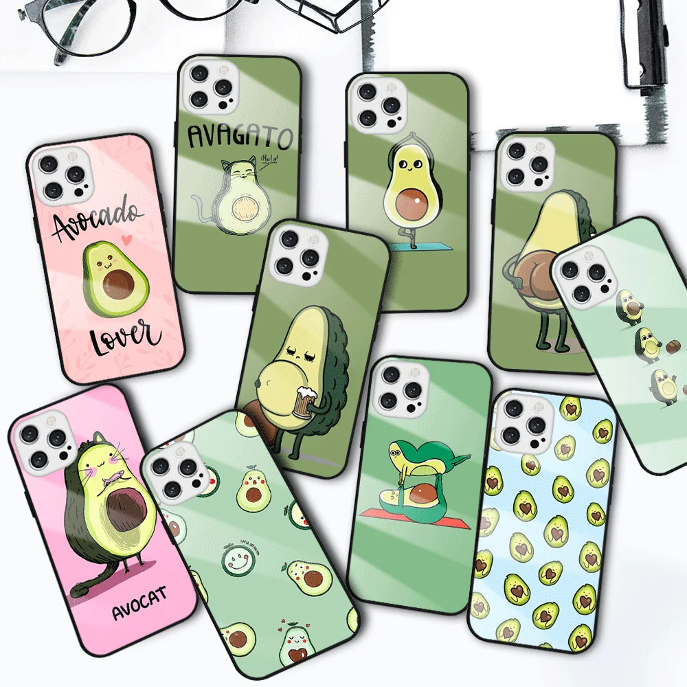 

Luxury brand personality fashionable avocado Tempered glass phone case For iPhone 13 12 mini 11 pro xs max X XR 5 6 7 8 S plus