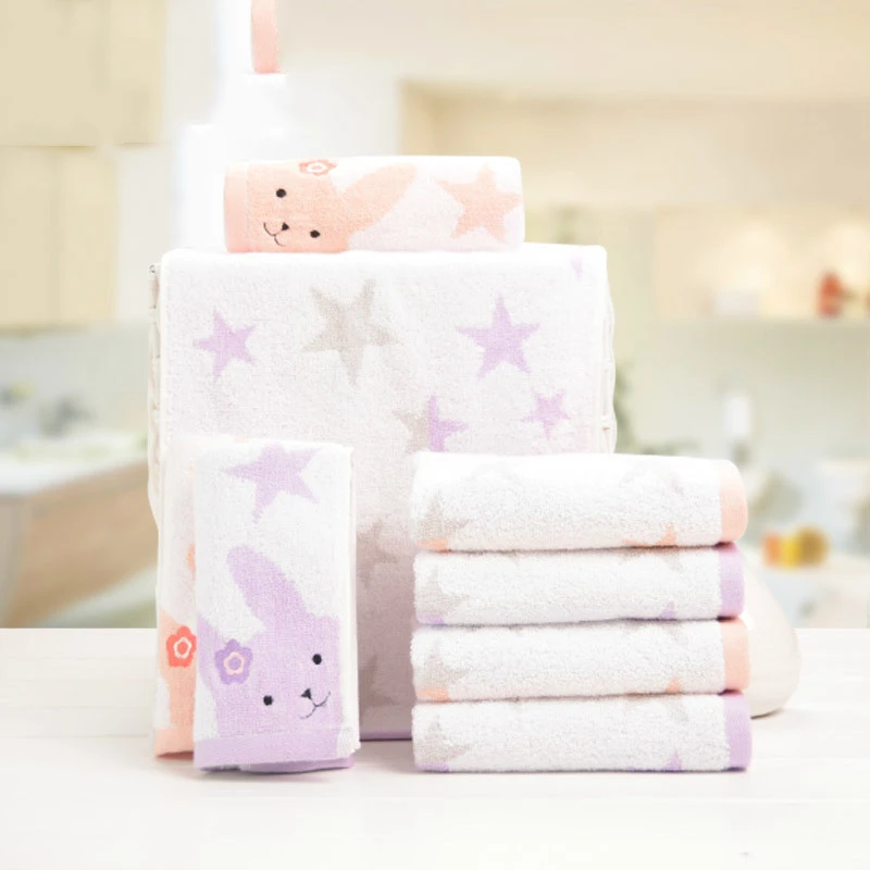 Детское жаккардовое Хлопковое полотенце 25x50 см со звездочками милое мультяшное