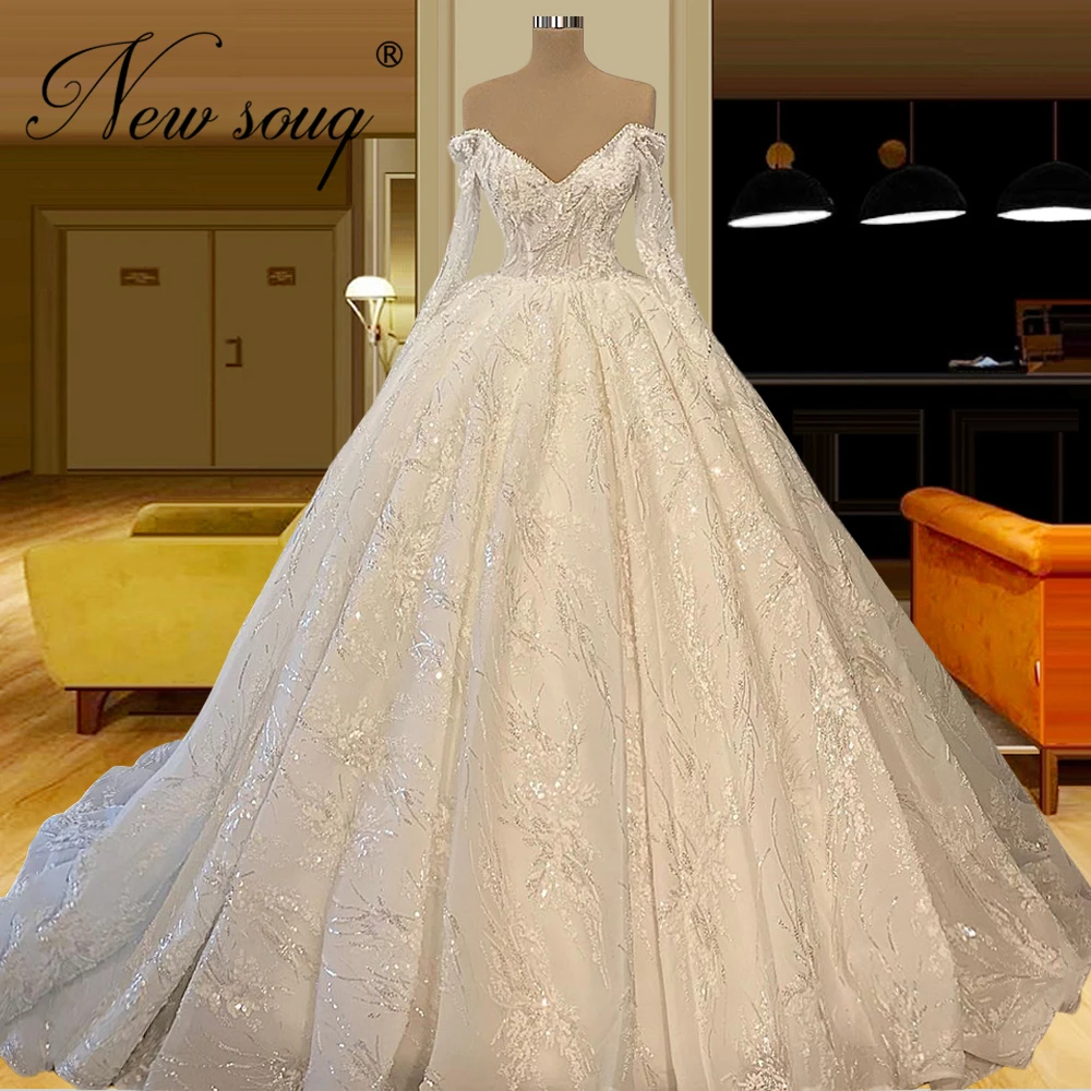 

Elegant Beading Rhinestone Wedding Dresses Vestido De Noive Dubai Couture Ball Gown Bridal Gowns 2021 Custom Made Bride Dress