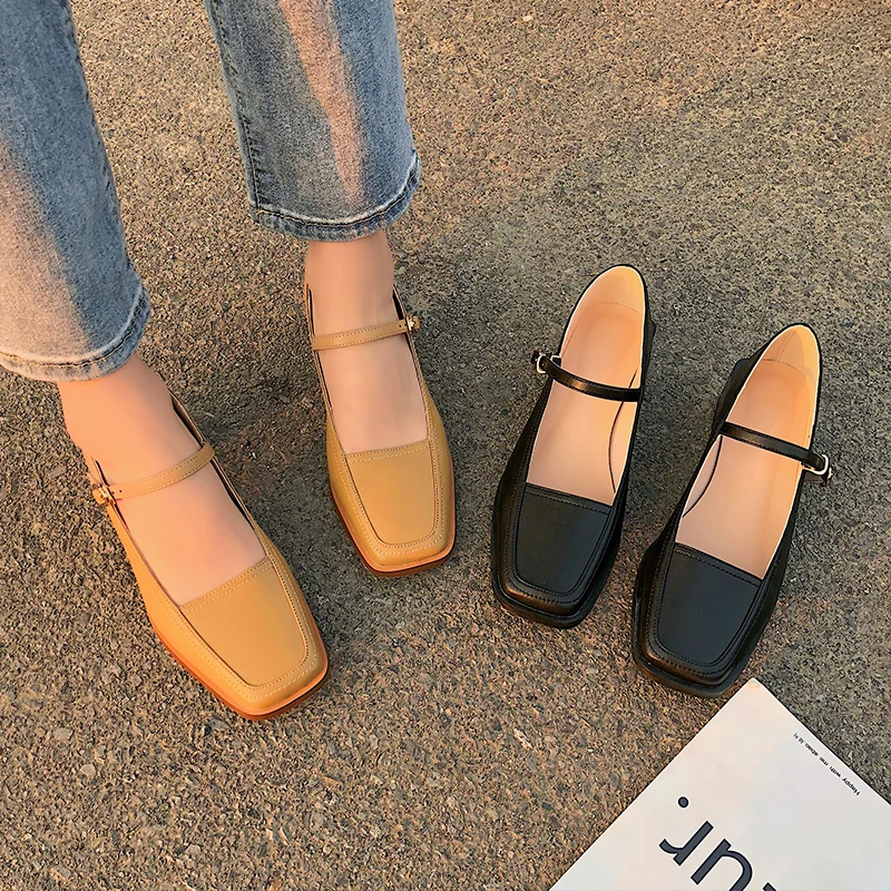 

SANDRA JRR Retro Square Toe Mary Janes Pumps Shoes Women Med Heel Buckle Sandals Summer Spring Leather Heels Shoes 5 CM