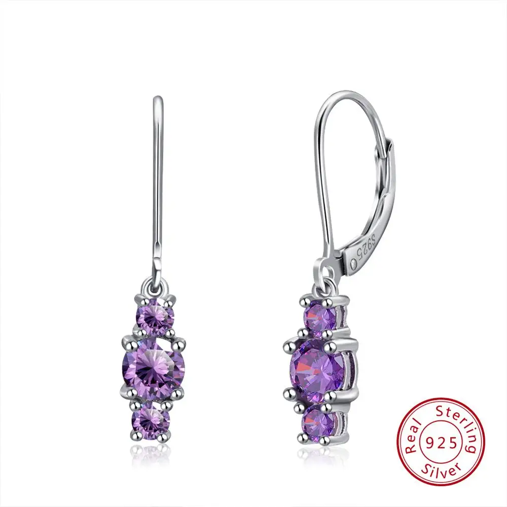 ORSA JEWELS Настоящее 925 Висячие серьги из серебра 925 пробы для женщин четыре цвета доступны AAA кубический циркон модные серьги, украшения SE70 - Цвет камня: Фиолетовый
