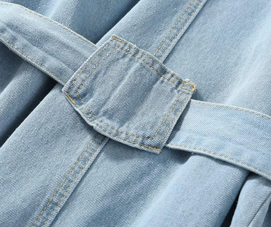 

2020 Korean Long Denim Trench Coat Women With Belt High Street Loose Casual Autumn Jeans Windbreaker Outerwear p1232