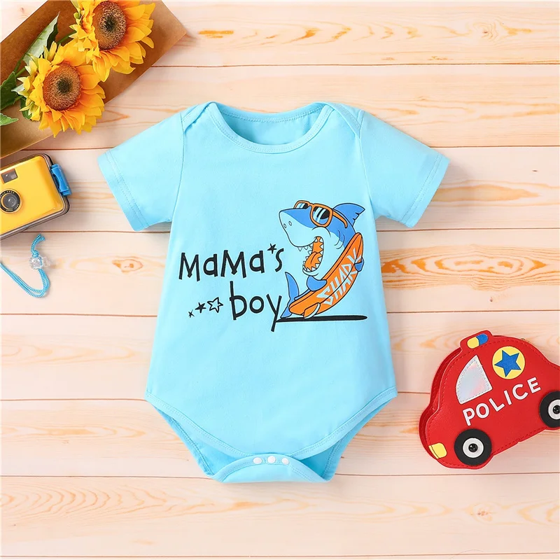 

0-18Month Newborns Baby Boys Summer Romper,Toddler Infant Casual Breathable Shark Letter Print Short Sleeve Round Neck Playsuit