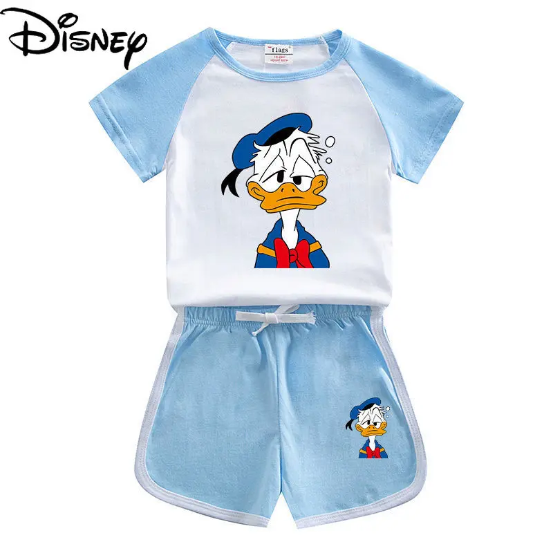 

Disney Fashion Summer Cartoon Donald Duck Contrast Stitching Short-sleeved Casual and Comfortable Cotton Children's Suit