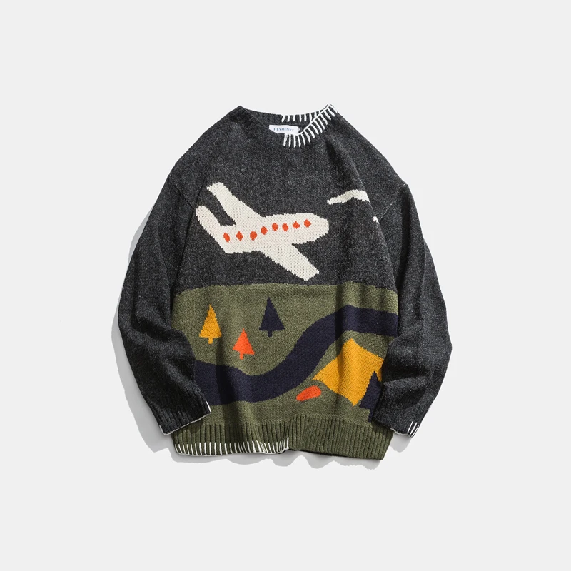 Мужские свитеры в стиле хип-хоп Осенний акриловый пуловер оверсайз ретро с