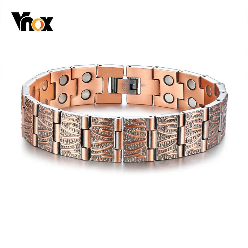 Vnox Stylish Double Row Magnets Red Copper Bracelets 15MM Healthy Magnetic Bio Energy Link Chain Pulsera Masculina 8.6"