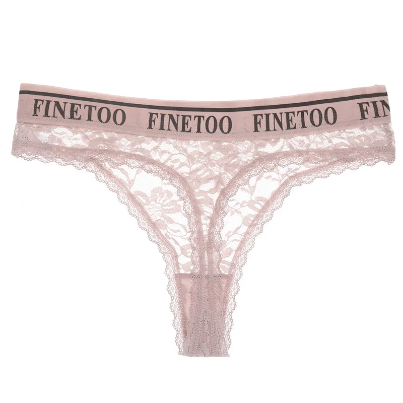 

FINETOO Letter Pattern Sexy Lace T-back Pure Color Low-Waist Women Underwear Fashion Lingerie Women Soft Cotton